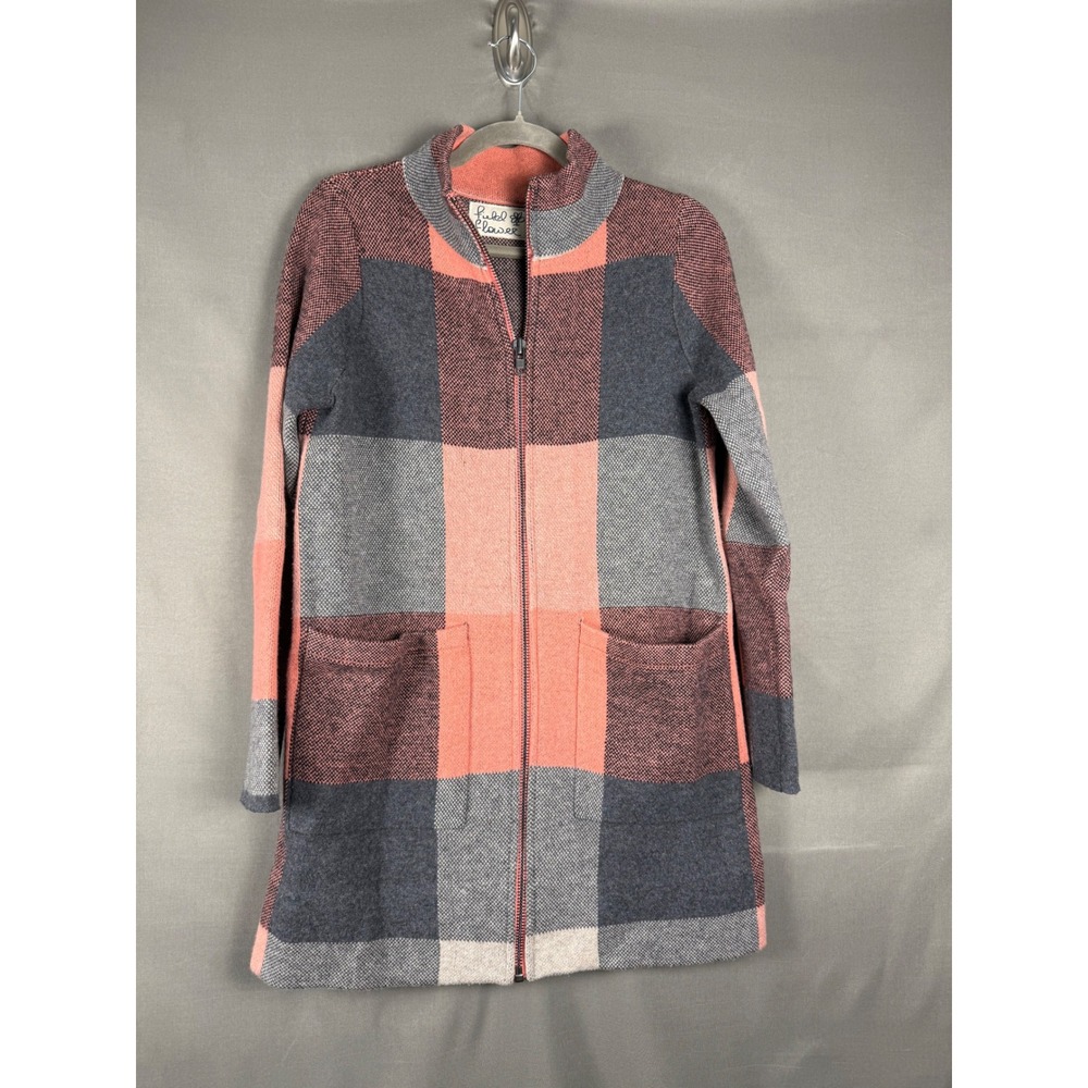 Field Flower Anthropologie Wool Plaid Cardigan Coat Womens XS Pink Grey Zip Up